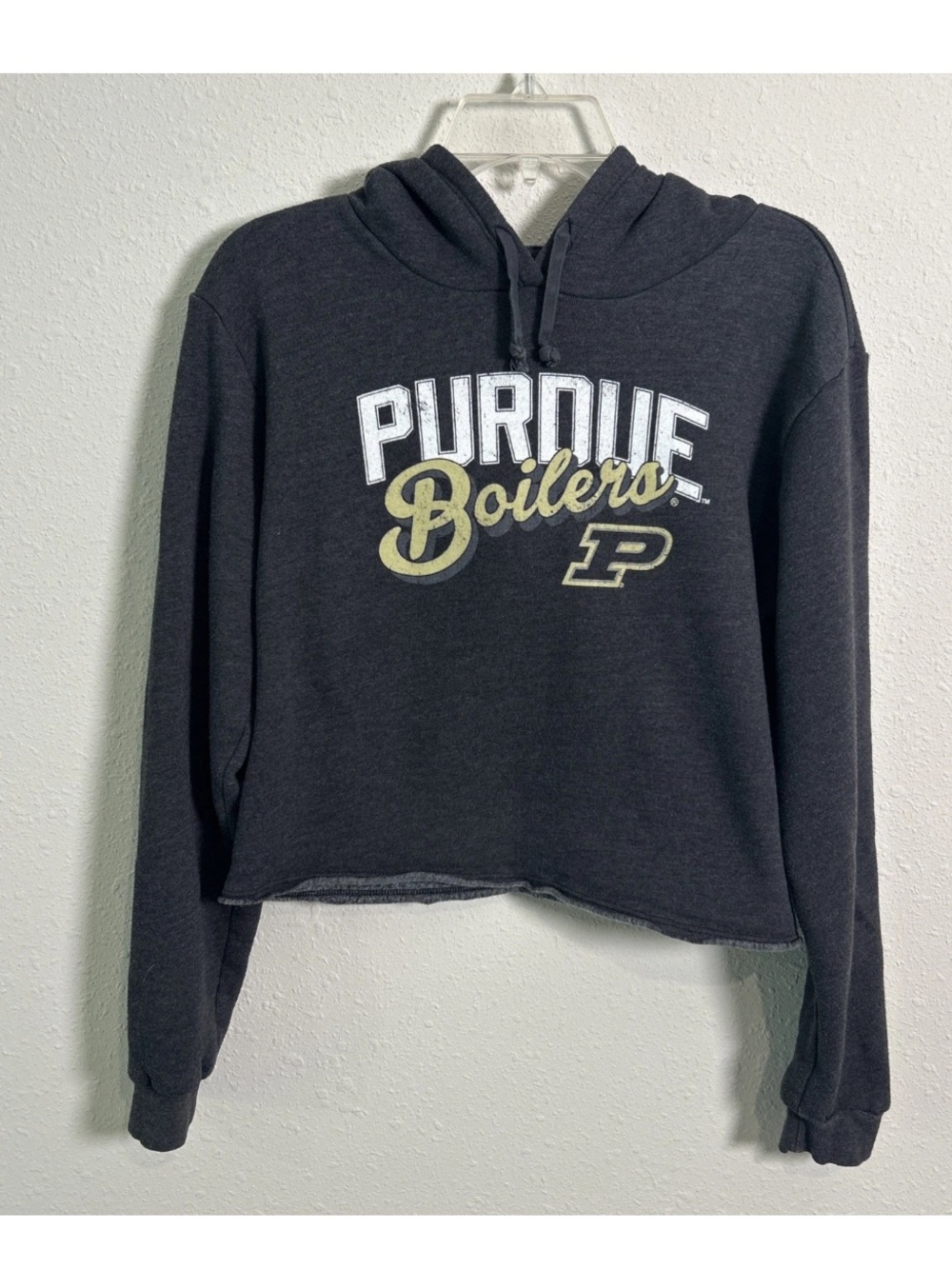 Purdue University Boilermakers Women’s Lg Blue 84 Cropped Hoodie Sweatshirt Gray